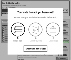 Show a guidance modal in PB voting after selecting the first project